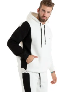 Felpa Uomo Con Cappuccio Maglia Felpata Basic Tinta Unita Bicolore Bianco Regular Fit GIOSAL-F3011A