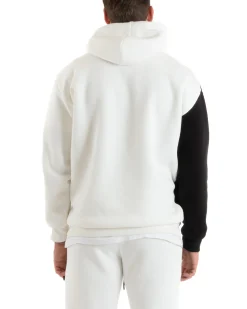 Felpa Uomo Con Cappuccio Maglia Felpata Basic Tinta Unita Bicolore Bianco Regular Fit GIOSAL-F3011A