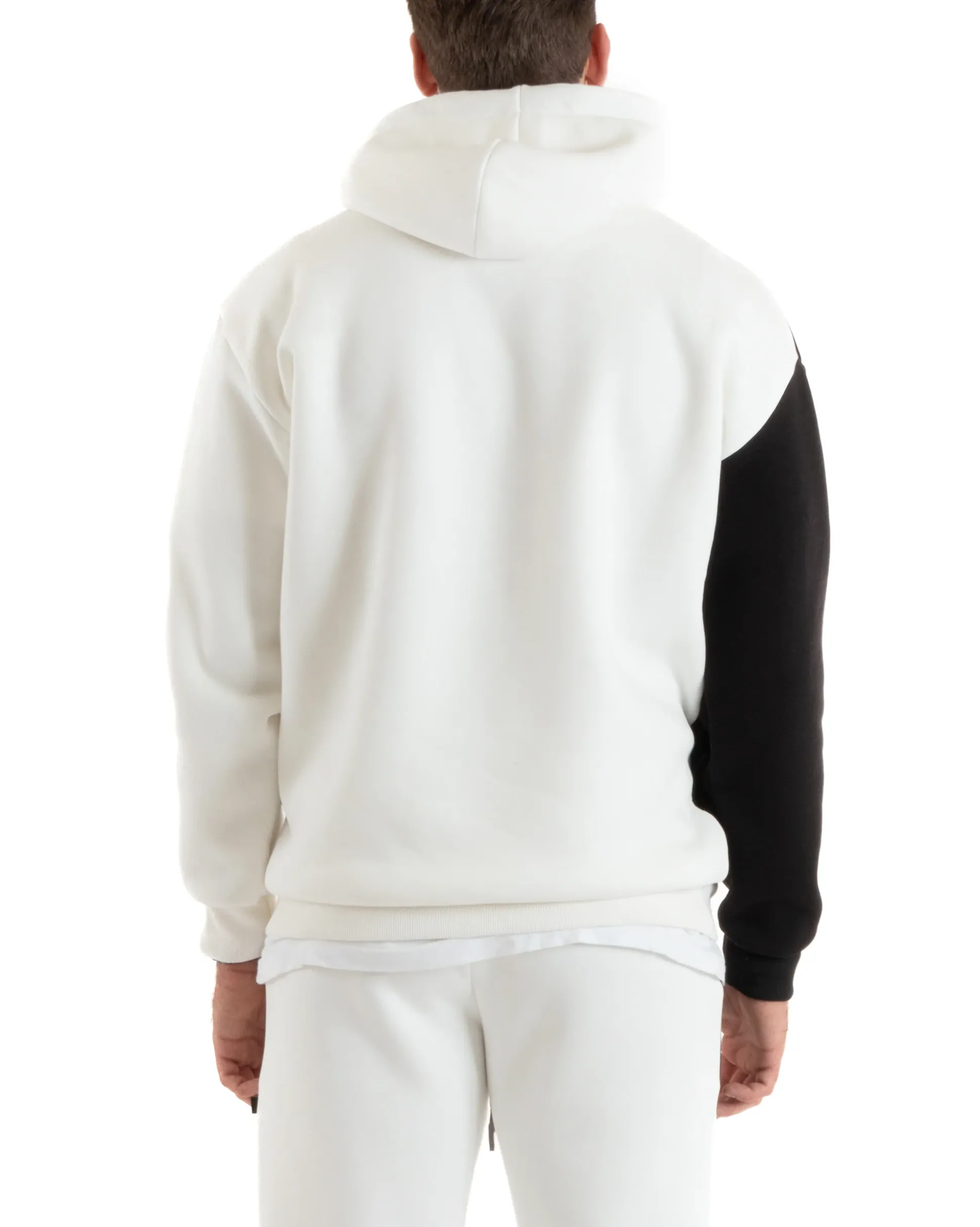 Felpa Uomo Con Cappuccio Maglia Felpata Basic Tinta Unita Bicolore Bianco Regular Fit GIOSAL-F3011A