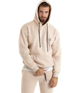 Felpa Uomo Con Cappuccio Maglia Felpata Basic Tinta Unita Avorio Regular Fit GIOSAL-F3016A