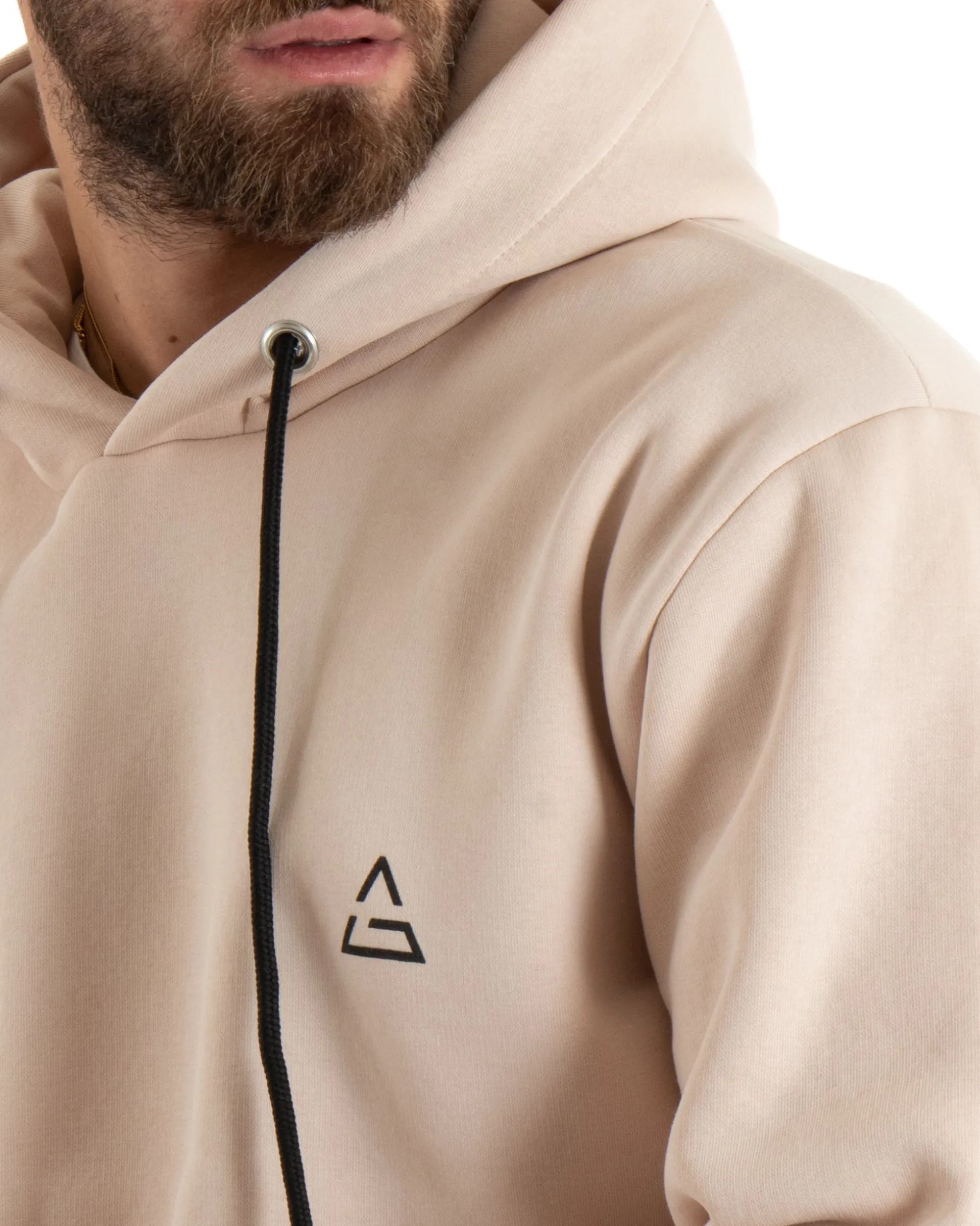 Felpa Uomo Con Cappuccio Maglia Felpata Basic Tinta Unita Avorio Regular Fit GIOSAL-F3016A