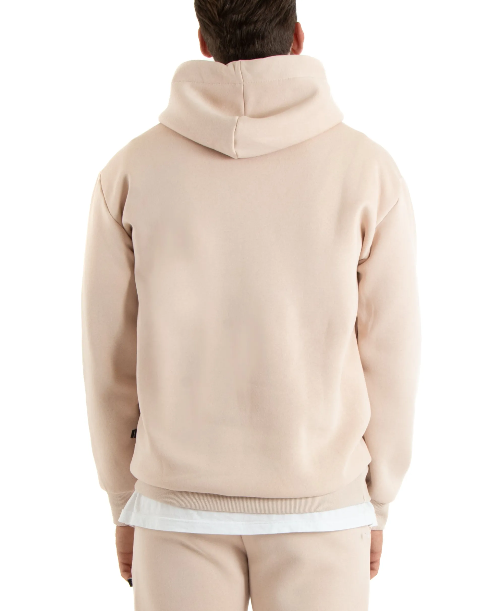 Felpa Uomo Con Cappuccio Maglia Felpata Basic Tinta Unita Avorio Regular Fit GIOSAL-F3016A