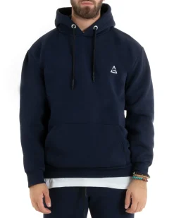 Felpa Uomo Con Cappuccio Maglia Felpata Basic Tinta Unita Blu Regular Fit GIOSAL-F3017A
