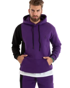 Felpa Uomo Con Cappuccio Maglia Felpata Basic Tinta Unita Bicolore Viola Regular Fit GIOSAL-F3012A