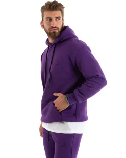 Felpa Uomo Con Cappuccio Maglia Felpata Basic Tinta Unita Bicolore Viola Regular Fit GIOSAL-F3012A