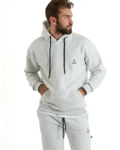 Felpa Uomo Con Cappuccio Maglia Felpata Basic Tinta Unita Grigio Chiaro Regular Fit GIOSAL-F3019A