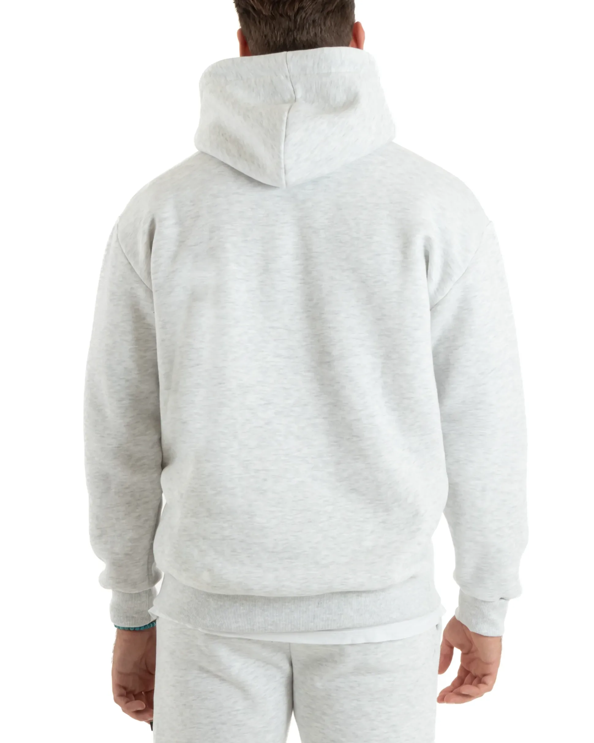 Felpa Uomo Con Cappuccio Maglia Felpata Basic Tinta Unita Grigio Chiaro Regular Fit GIOSAL-F3019A