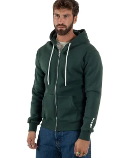 Felpa Uomo Con Cappuccio Zip Basic Tinta Unita Verde BERNA M252018