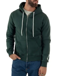 Felpa Uomo Con Cappuccio Zip Basic Tinta Unita Verde BERNA M252018