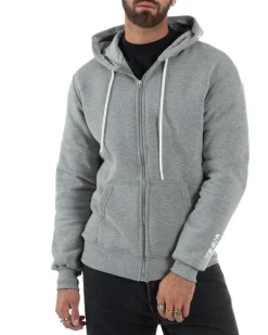 Felpa Uomo Con Cappuccio Zip Basic Tinta Unita Grigio BERNA M252018