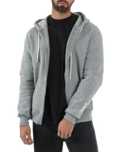 Felpa Uomo Con Cappuccio Zip Basic Tinta Unita Grigio BERNA M252018