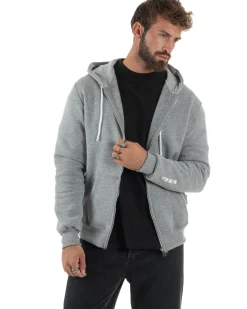 Felpa Uomo Con Cappuccio Zip Basic Tinta Unita Grigio BERNA M252018