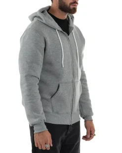 Felpa Uomo Con Cappuccio Zip Basic Tinta Unita Grigio BERNA M252018