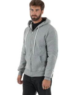 Felpa Uomo Con Cappuccio Zip Basic Tinta Unita Grigio BERNA M252018