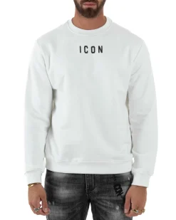 Felpa Uomo Girocollo Casual Regular Fit Stampa Scritta Basic Bianco ICON ICUF2W6F006