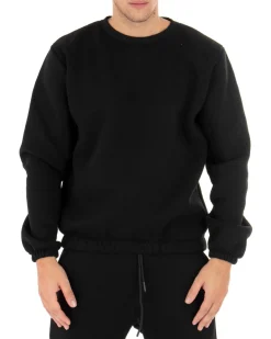 Felpa Uomo Girocollo Maglia Felpata Basic Tinta Unita Nero Regular Fit GIOSAL-F2875A