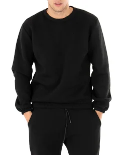 Felpa Uomo Girocollo Maglia Felpata Basic Tinta Unita Nero Regular Fit GIOSAL-F2875A