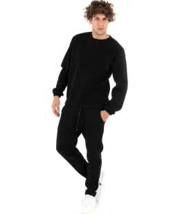 Felpa Uomo Girocollo Maglia Felpata Basic Tinta Unita Nero Regular Fit GIOSAL-F2875A
