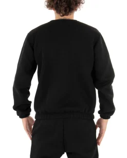 Felpa Uomo Girocollo Maglia Felpata Basic Tinta Unita Nero Regular Fit GIOSAL-F2875A