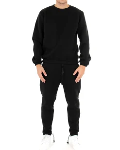 Felpa Uomo Girocollo Maglia Felpata Basic Tinta Unita Nero Regular Fit GIOSAL-F2875A