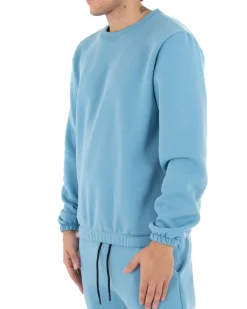 Felpa Uomo Girocollo Maglia Felpata Basic Tinta Unita Azzurro Regular Fit GIOSAL-F2877A