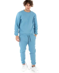 Felpa Uomo Girocollo Maglia Felpata Basic Tinta Unita Azzurro Regular Fit GIOSAL-F2877A