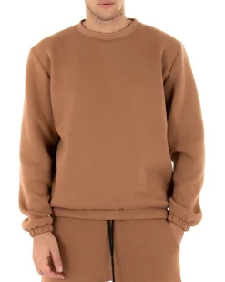 Felpa Uomo Girocollo Maglia Felpata Basic Tinta Unita Camel Regular Fit GIOSAL-F2876A