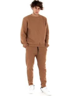 Felpa Uomo Girocollo Maglia Felpata Basic Tinta Unita Camel Regular Fit GIOSAL-F2876A
