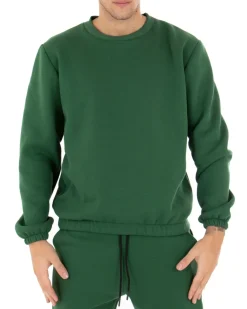 Felpa Uomo Girocollo Maglia Felpata Basic Tinta Unita Verde Regular Fit GIOSAL-F2878A