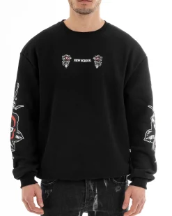 Felpa Uomo Girocollo Maglia Oversize Stampa Nero GIOSAL-F2986A