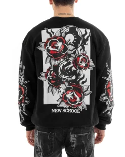Felpa Uomo Girocollo Maglia Oversize Stampa Nero GIOSAL-F2986A