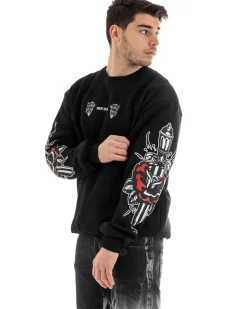 Felpa Uomo Girocollo Maglia Oversize Stampa Nero GIOSAL-F2986A