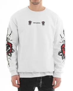 Felpa Uomo Girocollo Maglia Oversize Stampa Bianco GIOSAL-F2987A