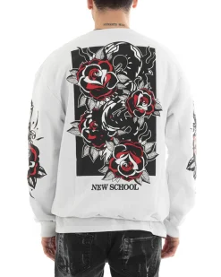 Felpa Uomo Girocollo Maglia Oversize Stampa Bianco GIOSAL-F2987A