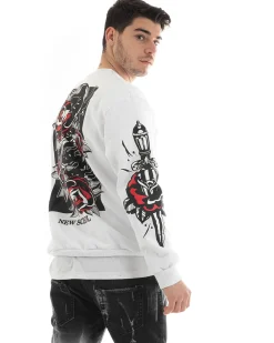 Felpa Uomo Girocollo Maglia Oversize Stampa Bianco GIOSAL-F2987A