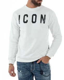 Felpa Uomo Girocollo Stampa Scritta Casual Regular Fit Basic Bianco ICON ICUF2W6F001