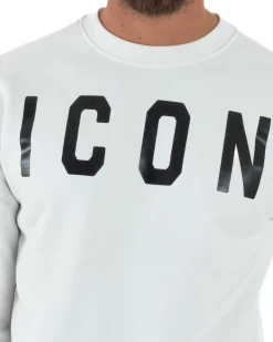 Felpa Uomo Girocollo Stampa Scritta Casual Regular Fit Basic Bianco ICON ICUF2W6F001
