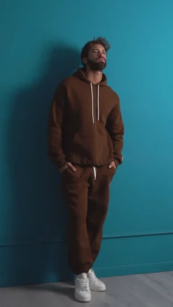 Felpa Uomo Hoodie Con Cappuccio Logo Felpata Comoda Marrone Berna M-252019