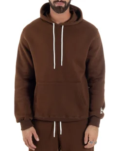 Felpa Uomo Hoodie Con Cappuccio Logo Felpata Comoda Marrone Berna M-252019