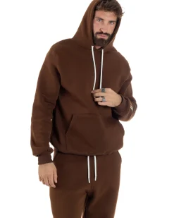 Felpa Uomo Hoodie Con Cappuccio Logo Felpata Comoda Marrone Berna M-252019