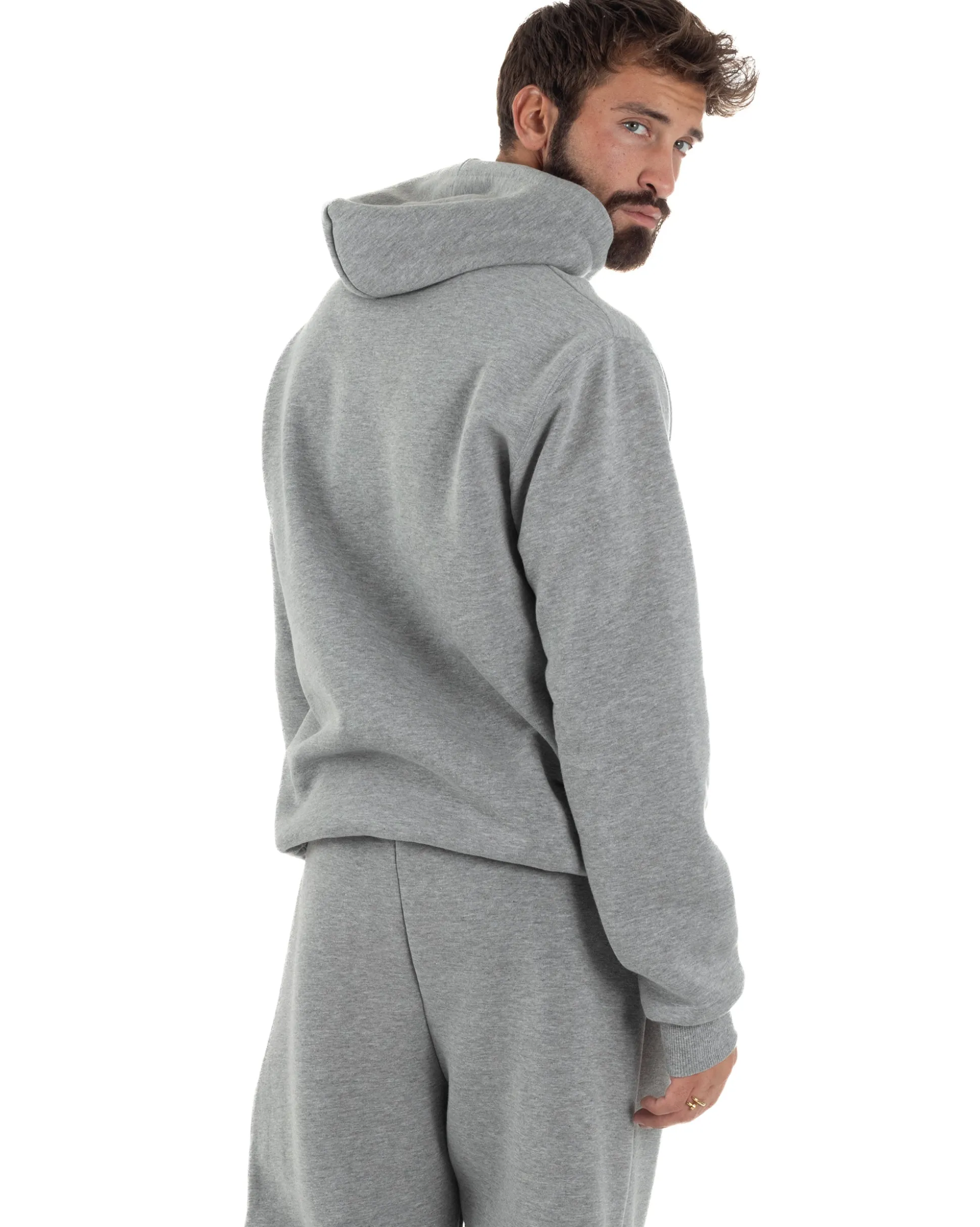 Felpa Uomo Hoodie Con Cappuccio Logo Felpata Comoda Grigio Berna M-252019