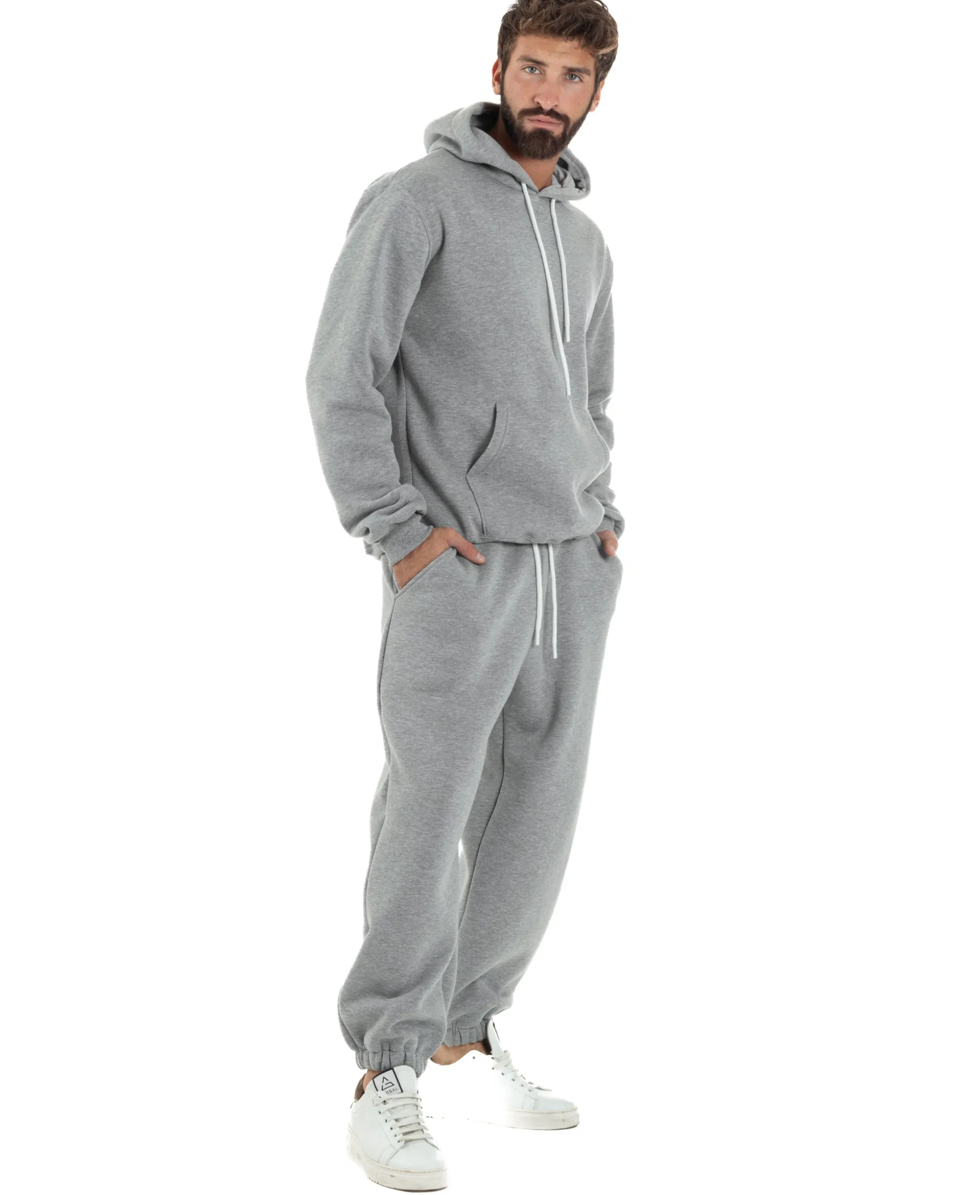 Felpa Uomo Hoodie Con Cappuccio Logo Felpata Comoda Grigio Berna M-252019