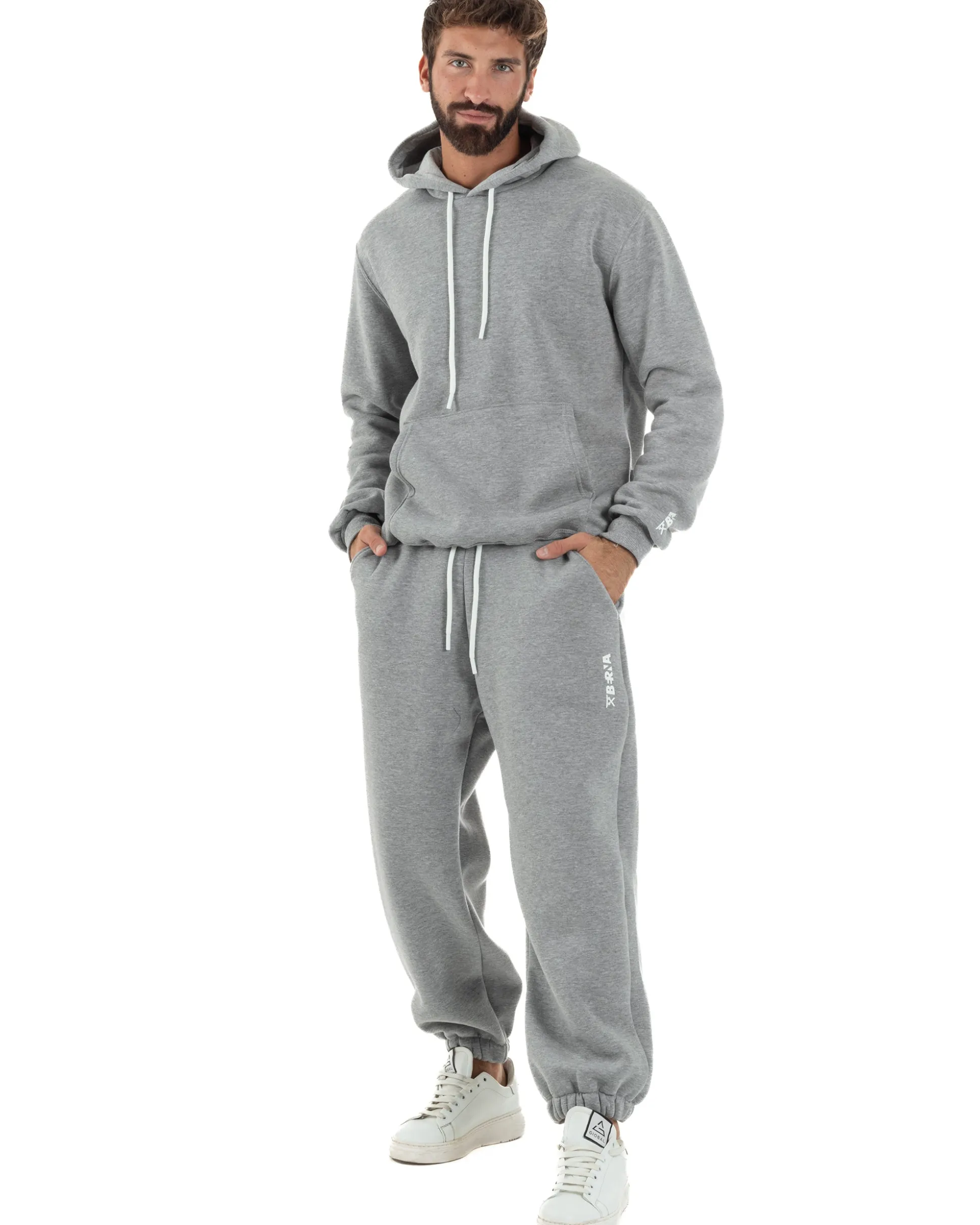 Felpa Uomo Hoodie Con Cappuccio Logo Felpata Comoda Grigio Berna M-252019