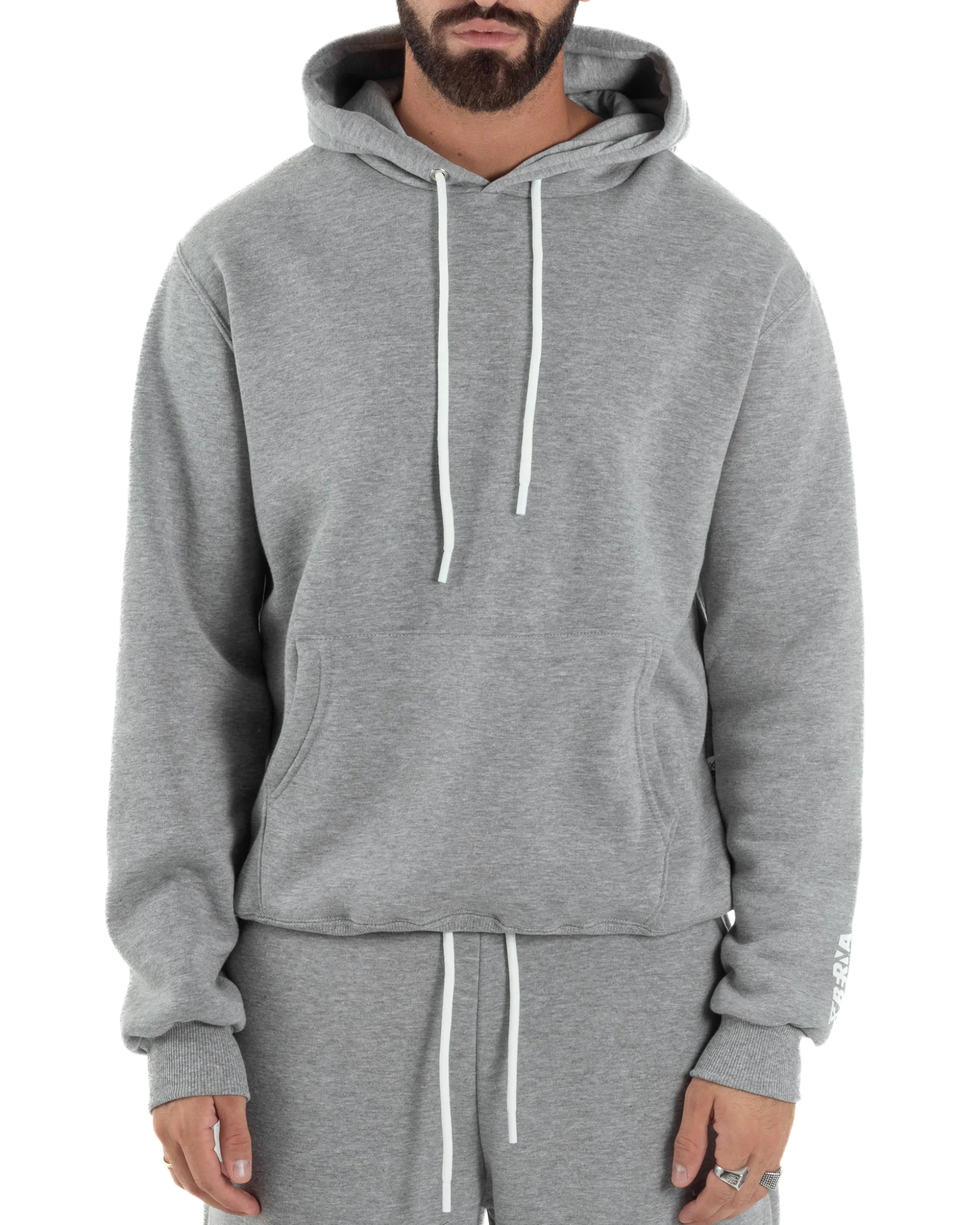 Felpa Uomo Hoodie Con Cappuccio Logo Felpata Comoda Grigio Berna M-252019