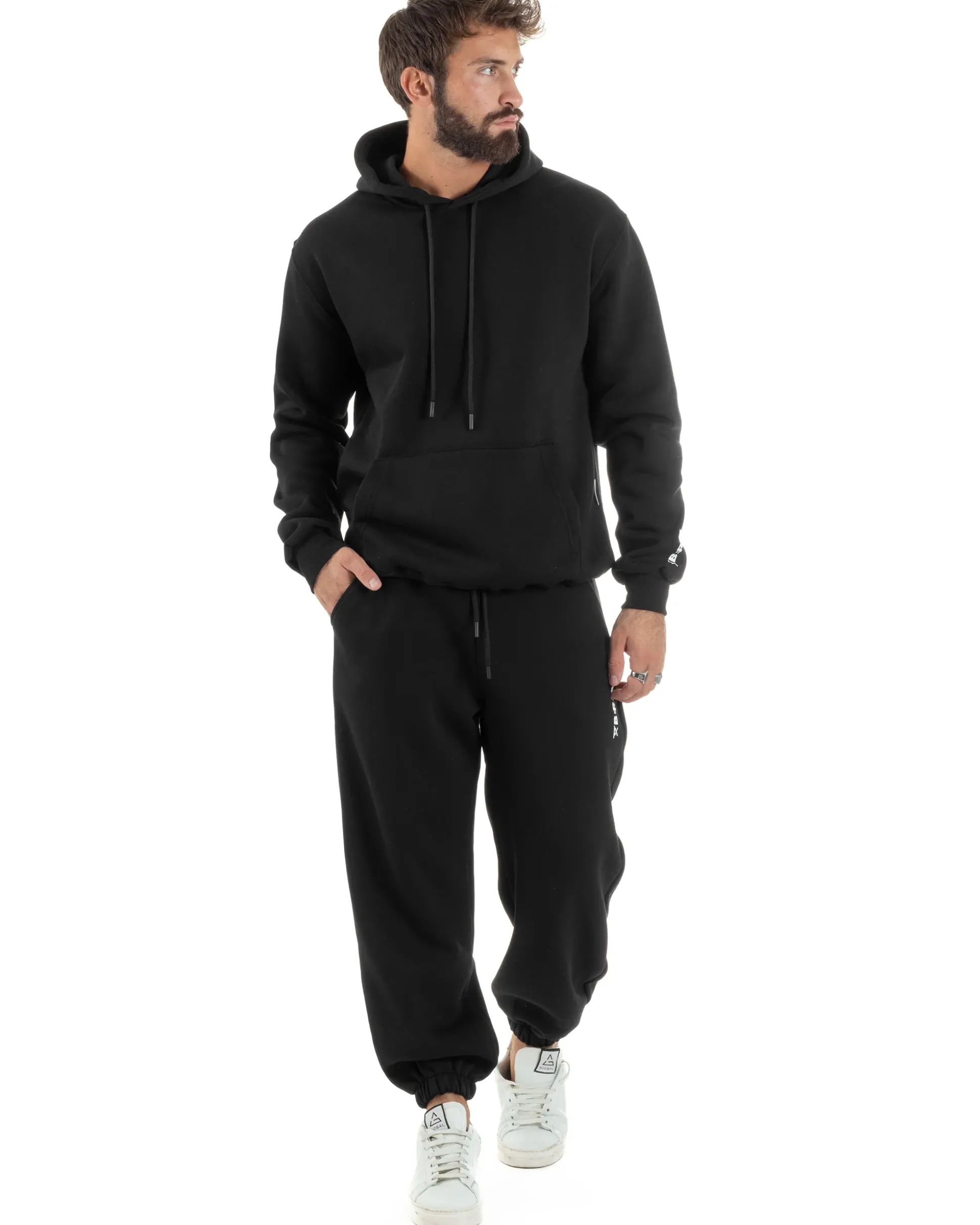 Felpa Uomo Hoodie Con Cappuccio Logo Felpata Comoda Nero Berna M-252019