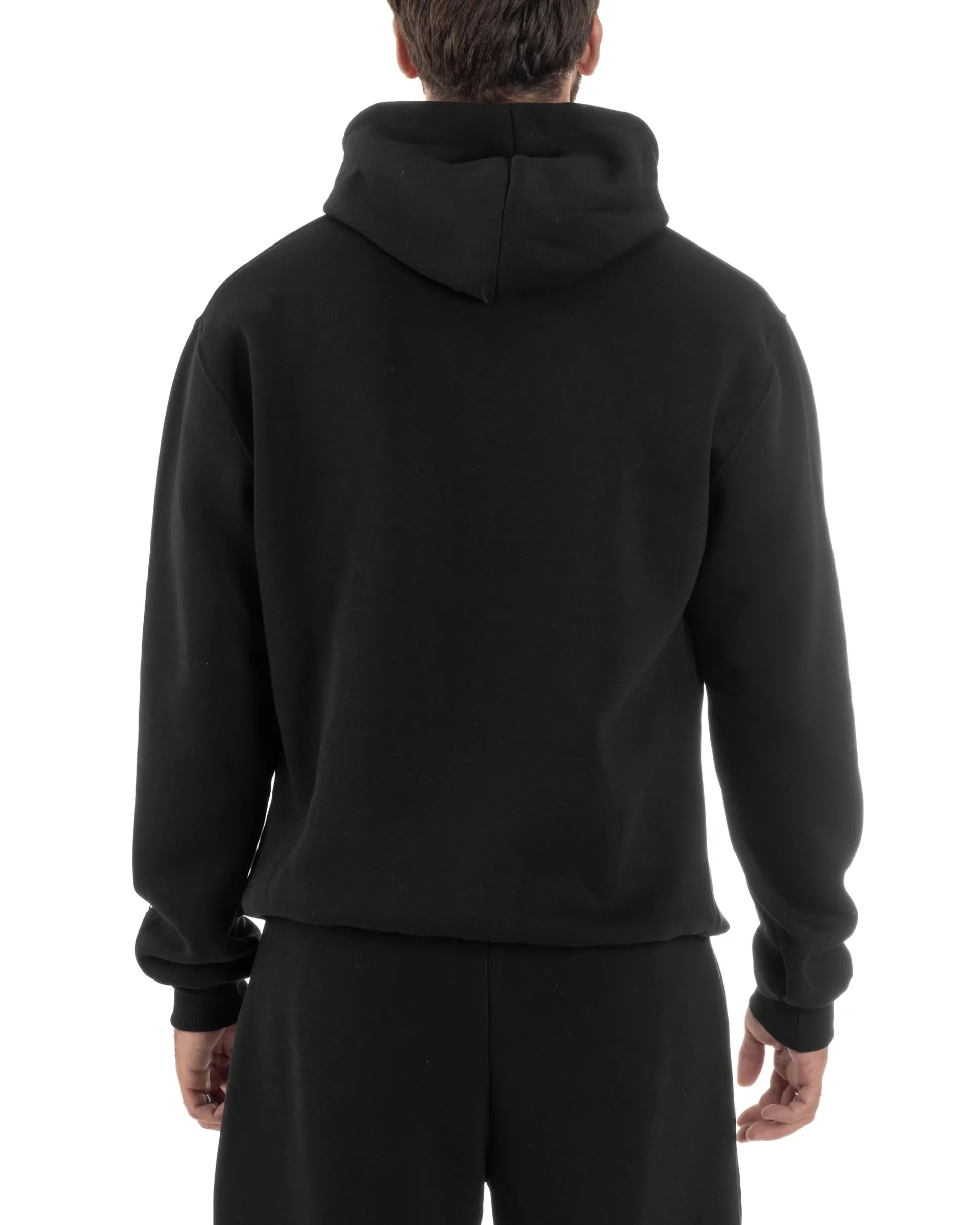 Felpa Uomo Hoodie Con Cappuccio Logo Felpata Comoda Nero Berna M-252019