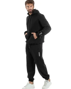 Felpa Uomo Hoodie Con Cappuccio Logo Felpata Comoda Nero Berna M-252019