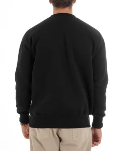 Felpa Uomo Manica Lunga Stampa Ricamo Lettera Tinta Unita Nera Felpata Casual Comfy GIOSAL-F3043A