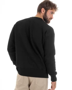 Felpa Uomo Manica Lunga Stampa Ricamo Lettera Tinta Unita Nera Felpata Casual Comfy GIOSAL-F3043A