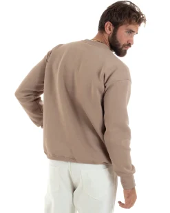 Felpa Uomo Manica Lunga Stampa Ricamo Lettera Tinta Unita Beige Felpata Casual Comfy GIOSAL-F3044A